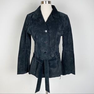 Black Suede Leather Fringe Jacket Wet Seal L